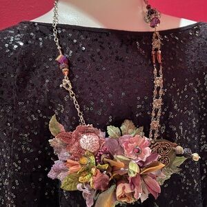 Floral Statement Necklace with Black Sequin Top
